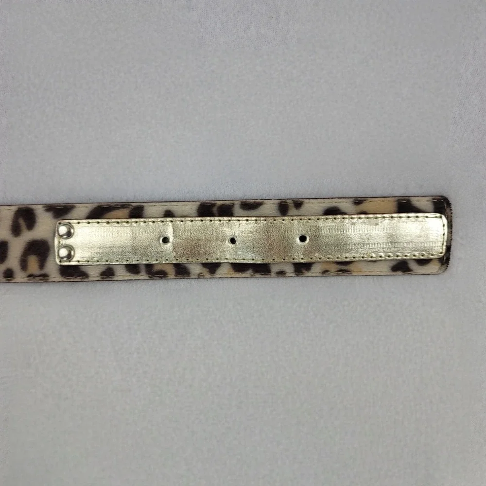 Vintage Womens Leopard Calf Hair Belt Gold Rhinestone Buckle Small Animal Print